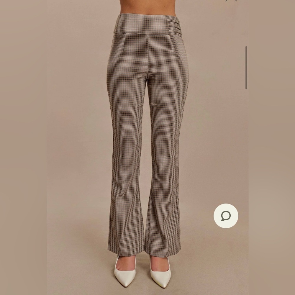 Meshki Sweeney Mid Rise Buckle Straight Leg Pant - Tan Check